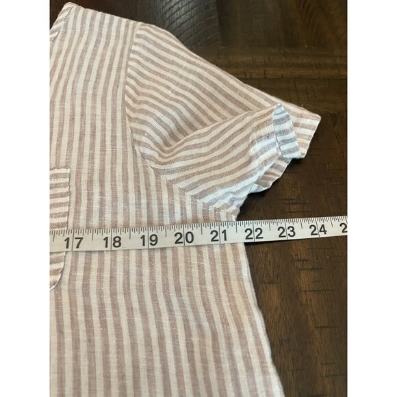 Christian Siriano 100% Linen Tan Striped Short Sleeve Boxy Top Blouse Size Large - Picture 6 of 8